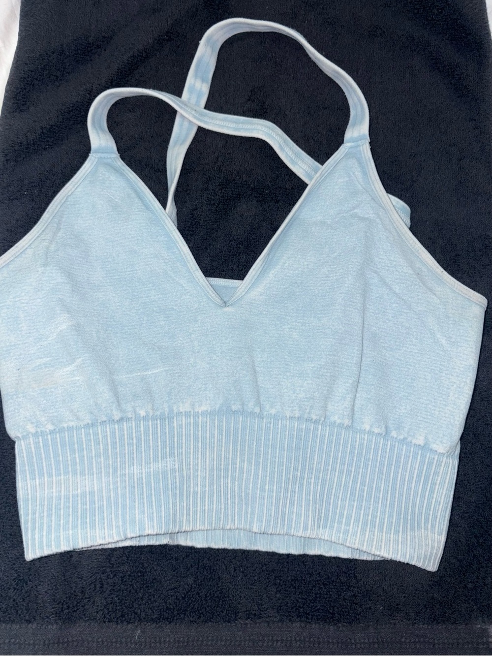 FP Movement by Free People Pastel Blue V-Neck Ribbed Hem Sports Bralette